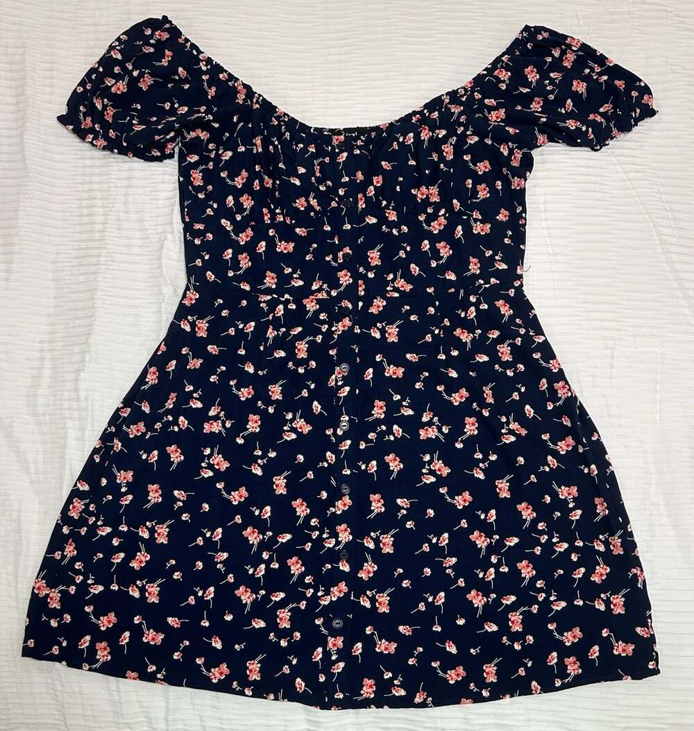 Trixxi Floral Off-Shoulder Mini Dress Size XL Navy Blue Pink